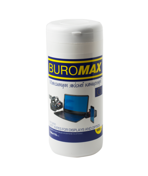 Șervețele umede pentru ecran, monitor si optică, BUROMAX, 100buc, tub plastic